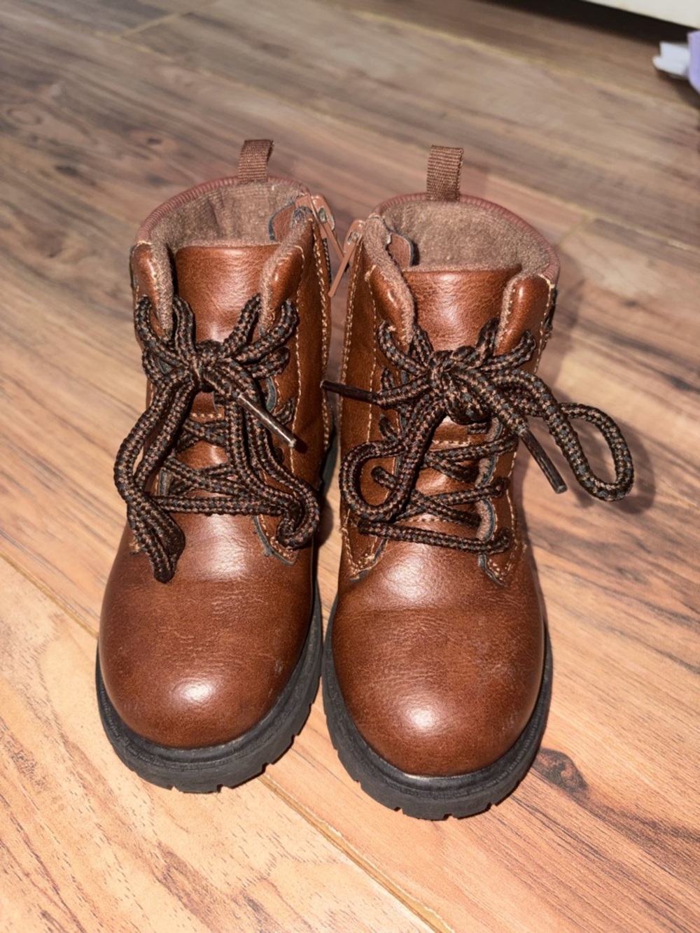 Carter’s Brown Lace Up Side Zip Faux Leather Boots Toddler Girl 8